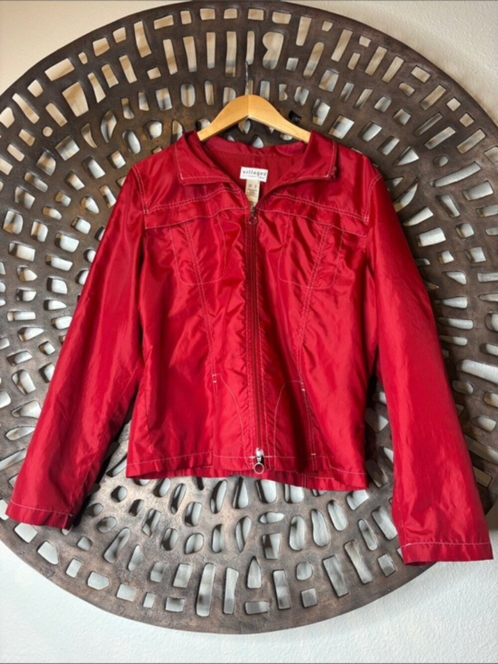 ❤️ Vintage Red Lightweight Windbreaker Jacket Full Zip Pockets Women’s XL ❤️